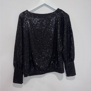 Trina Turk Shimmering Black Sequin Blouse